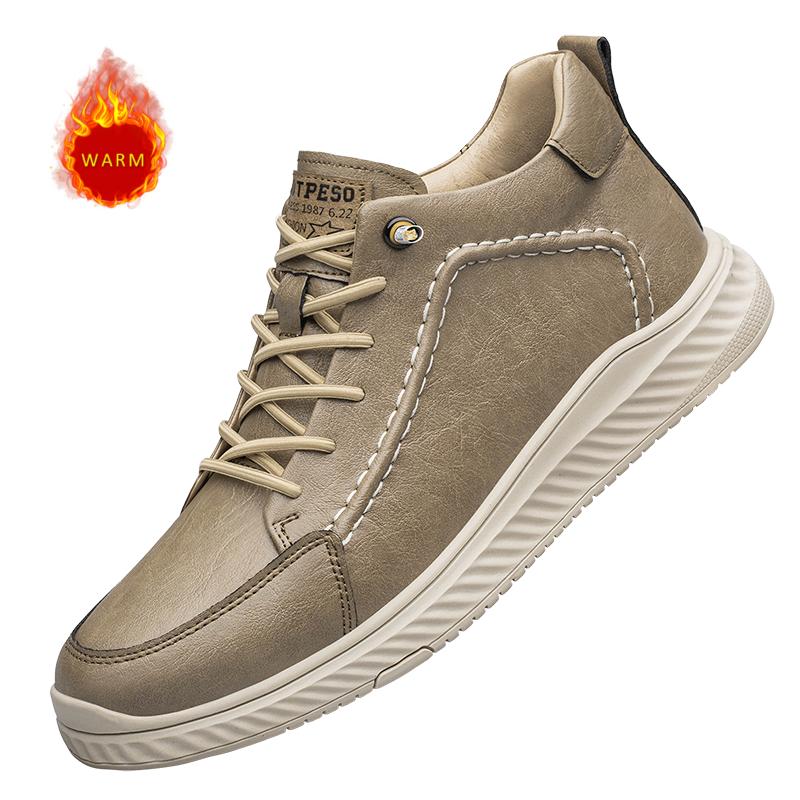 Britischer Stil Dickbesohlte Herren High Top Baumwollschuhe Winter Samt Herren Echtleder Freizeitschuhe Outdoor Oxford Schuhe