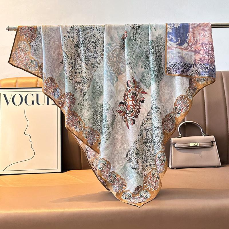 Chinese Style Peony Velvet Square Scarf 91 Women's Spring and Autumn Silk Scarf Shawl Two-color Different-faced Scarf Mother Gift