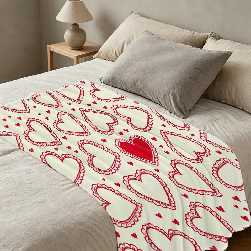 Heart Collection Flannel Throw Blanket Lightweight, Soft & Skin-Friendly Warm Blanket for Home, Couch, Window Sill, Ideal Valentine’s Day Gift.