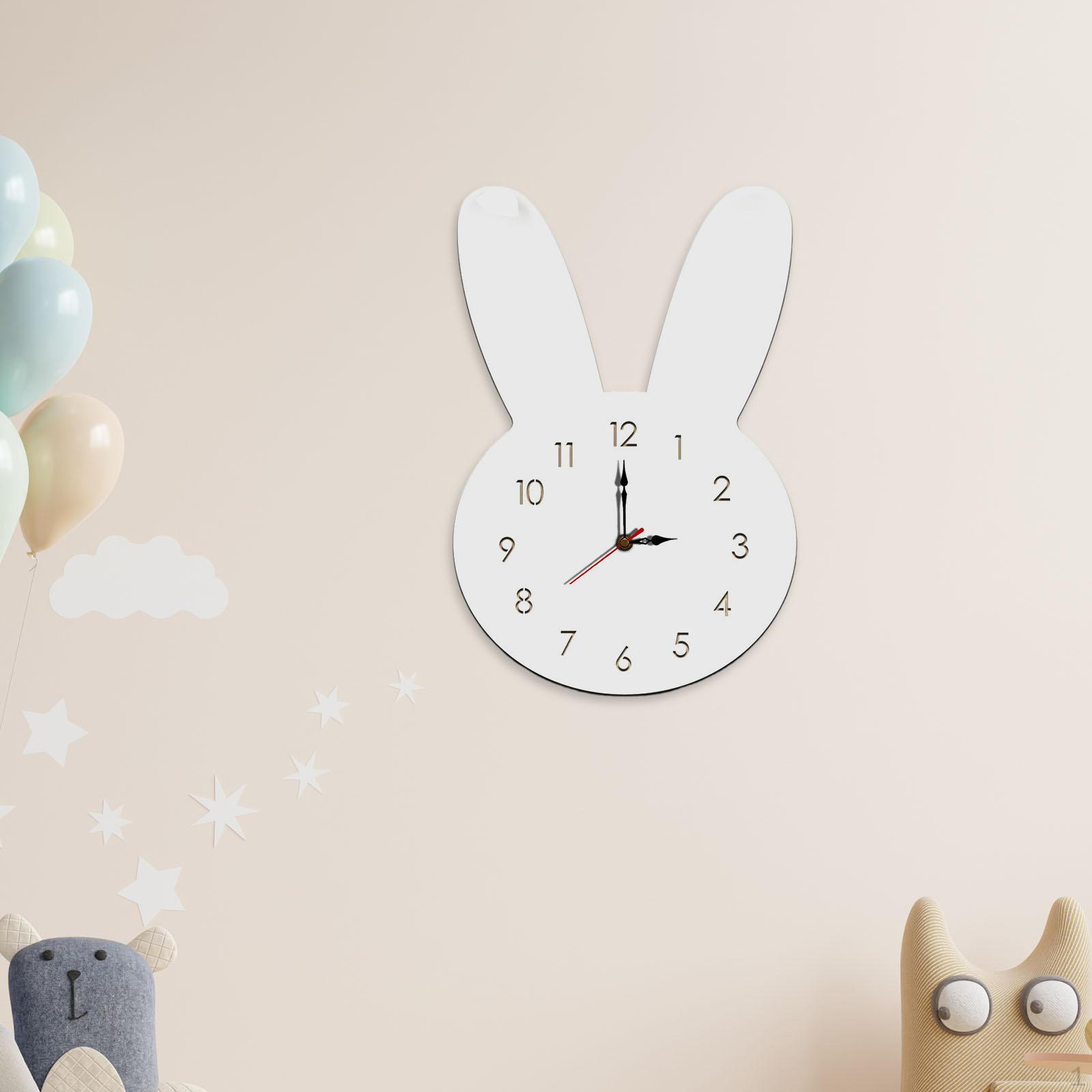

Bunny Wall Clock Kids Cartoon Creative Wooden Decorative Clocks for Walls Hanging белый