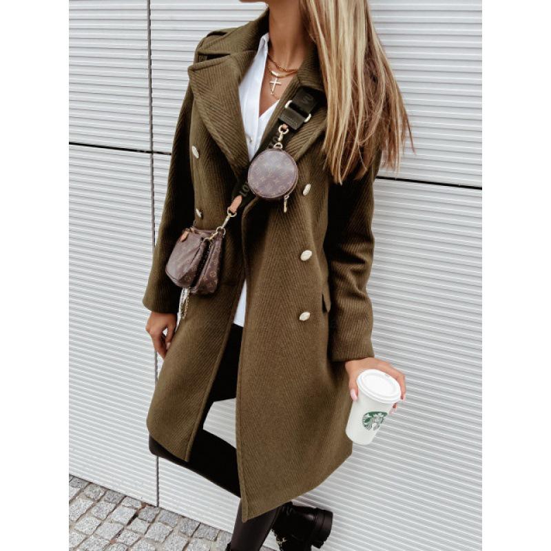 European & American Fashion Women's Double-Breasted Mid-Length Wool Coat Jacket