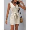 Casual V Neck Striped Sleeveless Straight Leg Women Summer Jumpsuit