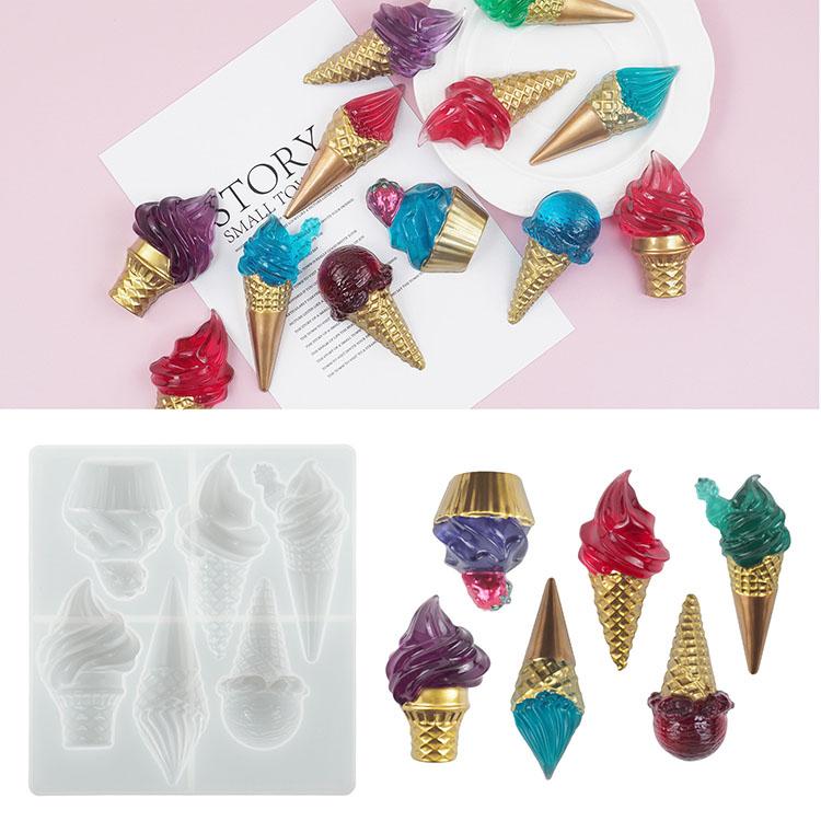 DIY Cute Ice Cream Shaped Pendants Silicone Mold Backpack Keychain Jewelry Hanging Charms Ornaments Casting Plaster Candle Mould