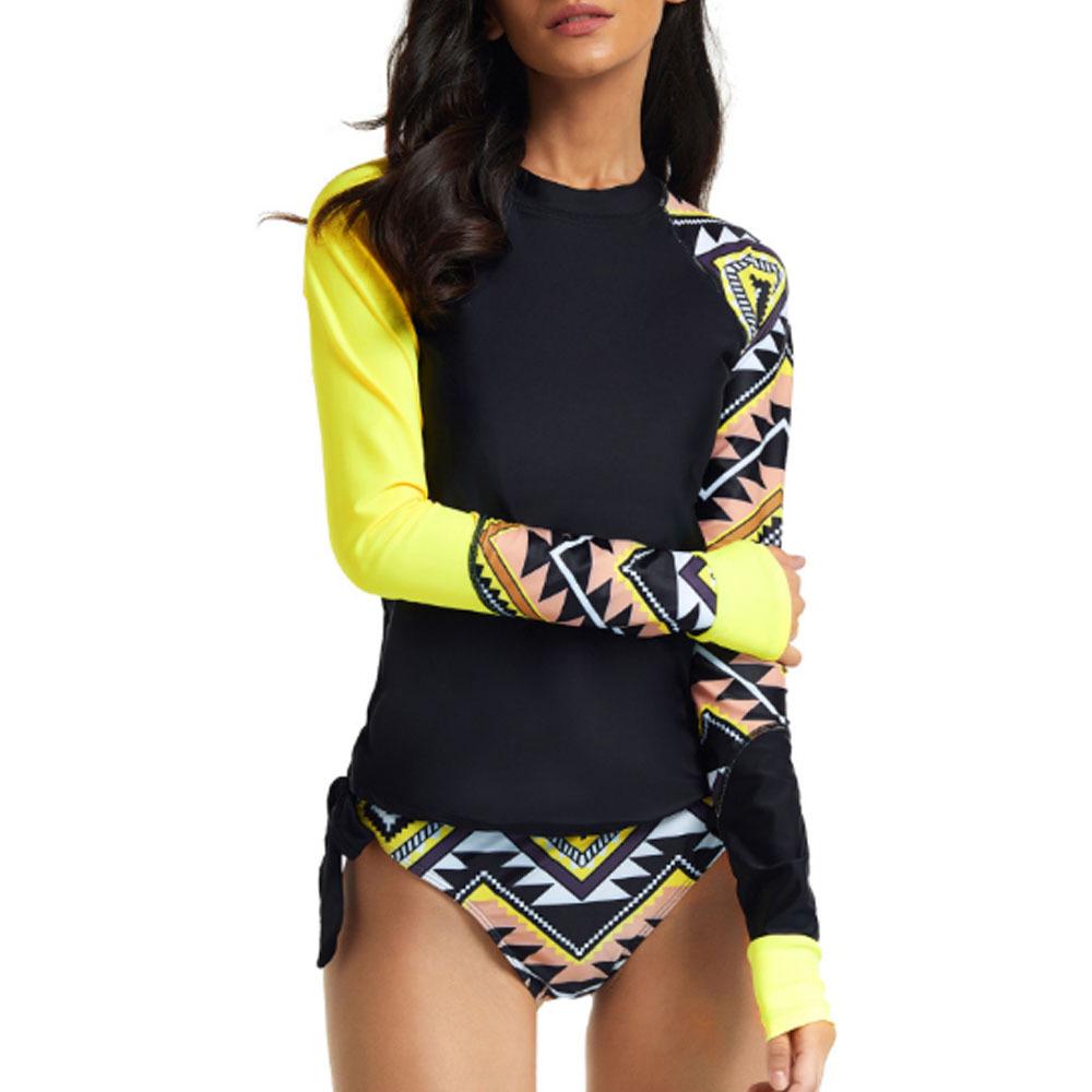 2024 Geometric Pattern Long-Sleeve Triangle Shorts Two-Piece Surf Suit