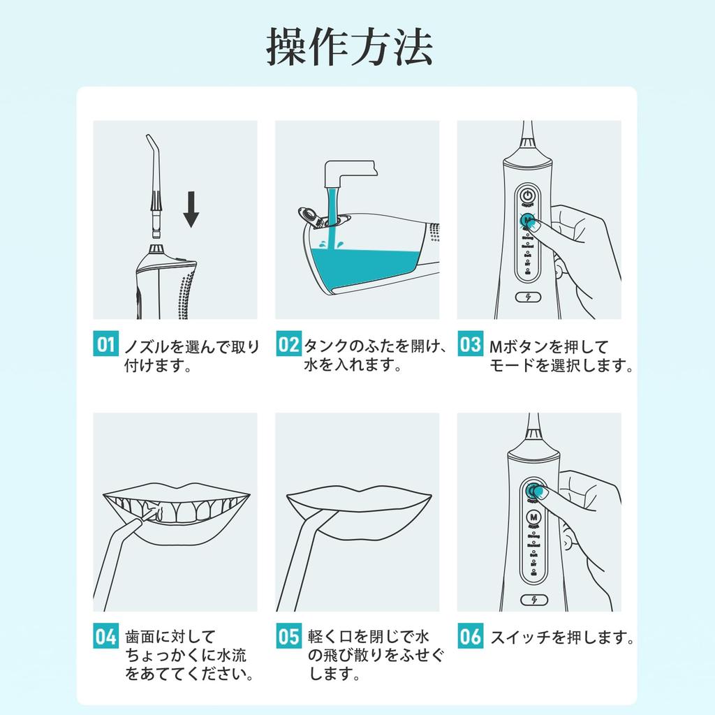 Oral Irrigator Jet Washer with 5 Nozzles, 4 Water Flow Modes, 300ML Tank, USB Rechargeable, IPX7 Waterproof