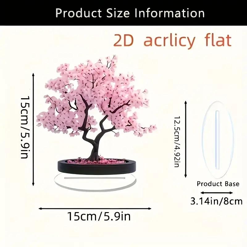Bonsaiträd med körsbärsblommor i bohemisk stil, Rosa körsbärsblommor, Skrivbordsdekoration, Perfekt Alla hjärtans dag-present, 2D