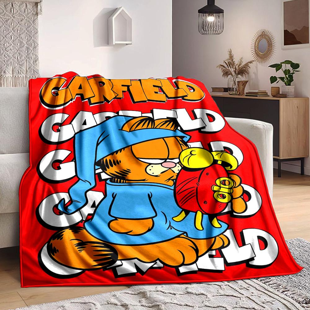 1Pc Garfield'S Cozy Adventure Flannel Blanket, Soft And Comfortable, Casual Warm, Camping Travel, Christmas, Halloween Xmas Gift El127