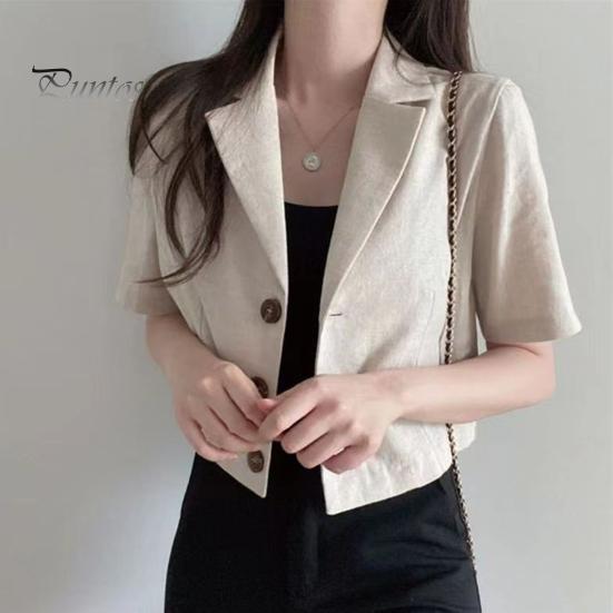 Damer Sommerdrakt Frakk Revers Kortermet Enkeltspent Knappelukking Kort Draktsjakke Ensfarget Løs Passform Business Yttertøy