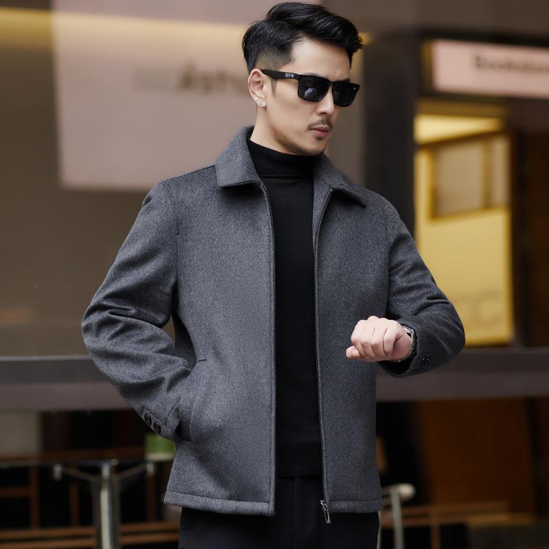 Men's Autumn Winter Cashmere Wool Lapel Jacket - Thick, Casual, Versatile Coat for Middle-Aged and Elderly Dads