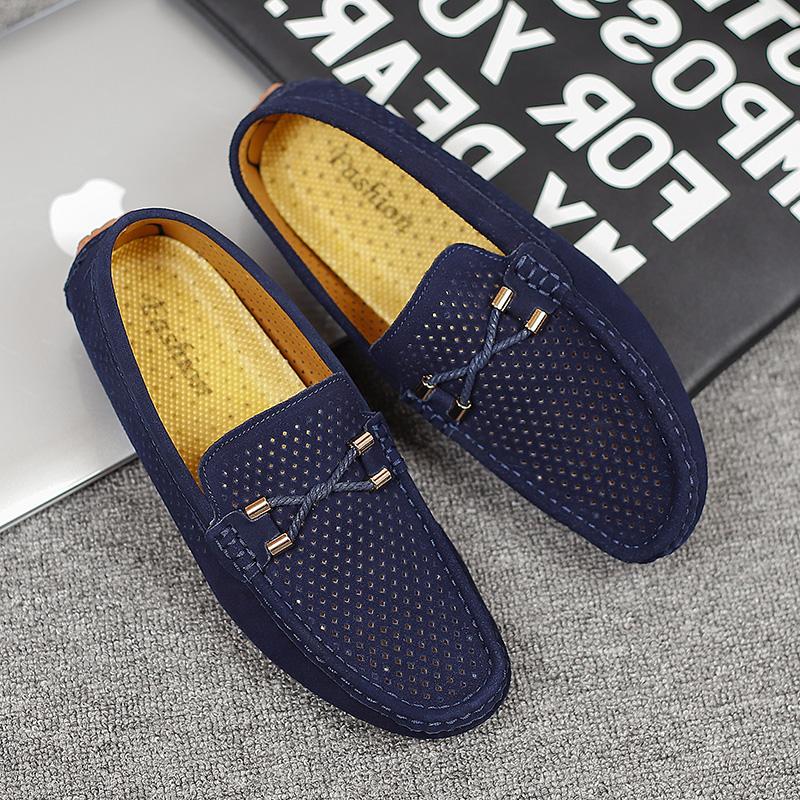 Fashion Hollow Out Mens Outdoor Loafers Breathable Summer Male Casual Shoes Handmade Leather Moccasins Slip on Flats Simple Boat Shoes