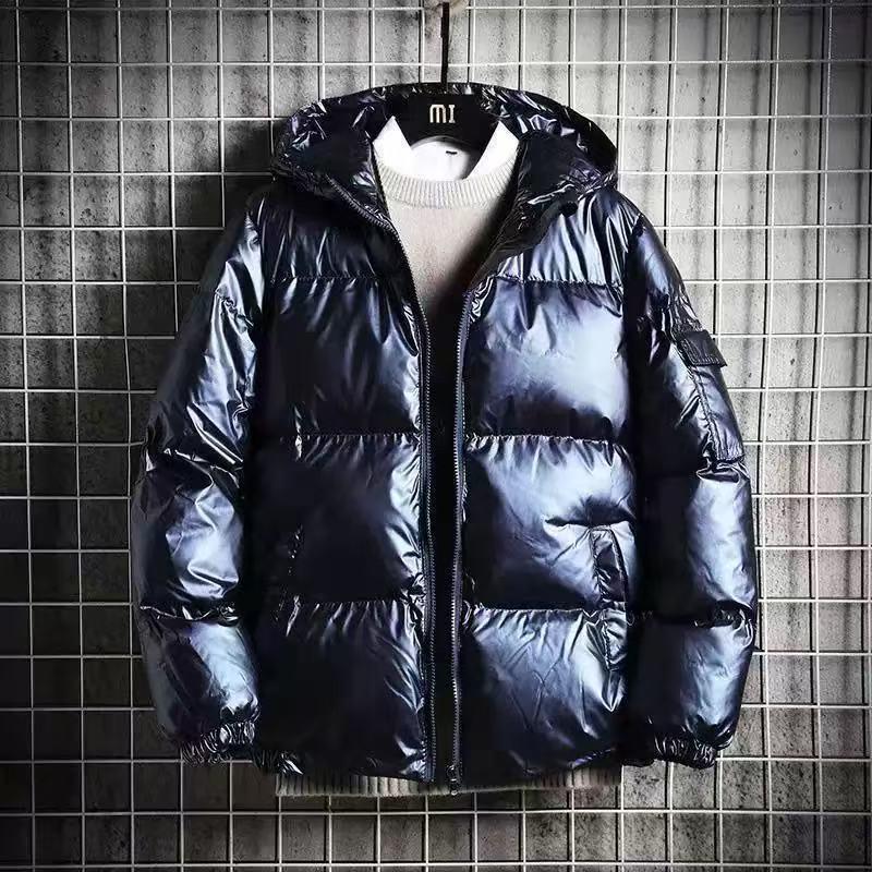 Men's Shiny Hooded Down Cotton Winter Jacket – Thick, Trendy, Short, Plus Size Available