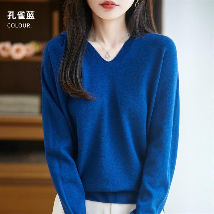 Warm V Neck Hooded Knitted Sweater for Women Autumn Winter Hoodie Sweater