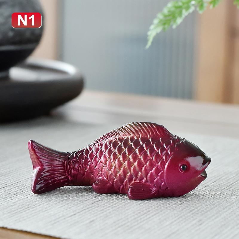 Colour-Changing Koi Carp Creative Desktop Tea Table Ornaments Decorations Two Fish Report Happiness Zen Teaware Accessories