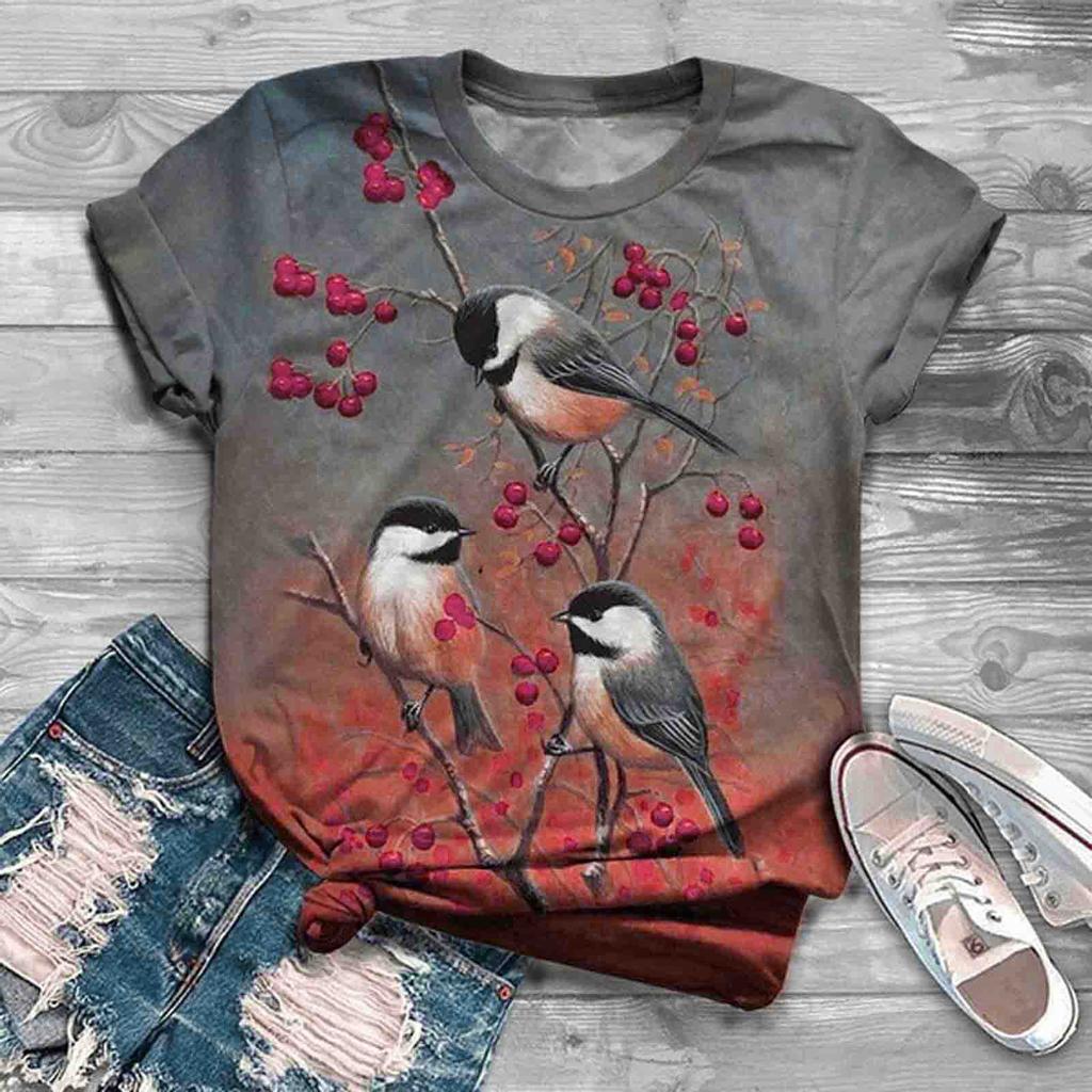 Plus Size Women Short Sleeve Printed Tops Tee T-Shirt Blouse