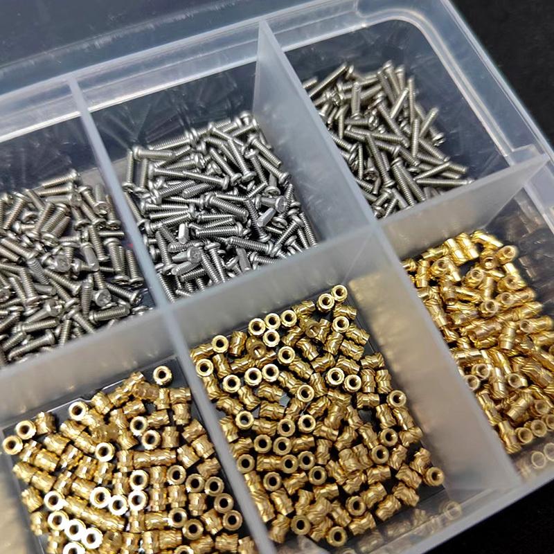 M1.4 M1.6 M2 M2.5 Brass Insert Nut and 304 Stainless Steel Screw Set Heat Hot Melt Thread Knurled Embedment Copper Nut Kit