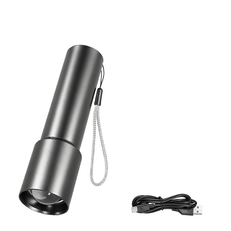 Mini Portable LED Flashlight USB Rechargeable Small Pocket Light Built In Battery Fixed Focus Zoomable Camping Searching Lantern