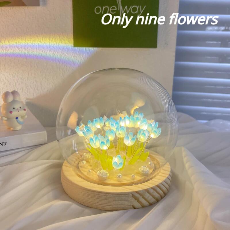 Night Light Artificial Tulip Flower Ornaments Handmade DIY Bedside LED Night Lamp Bedroom Desk Decor Birthday Gifts Table Lights