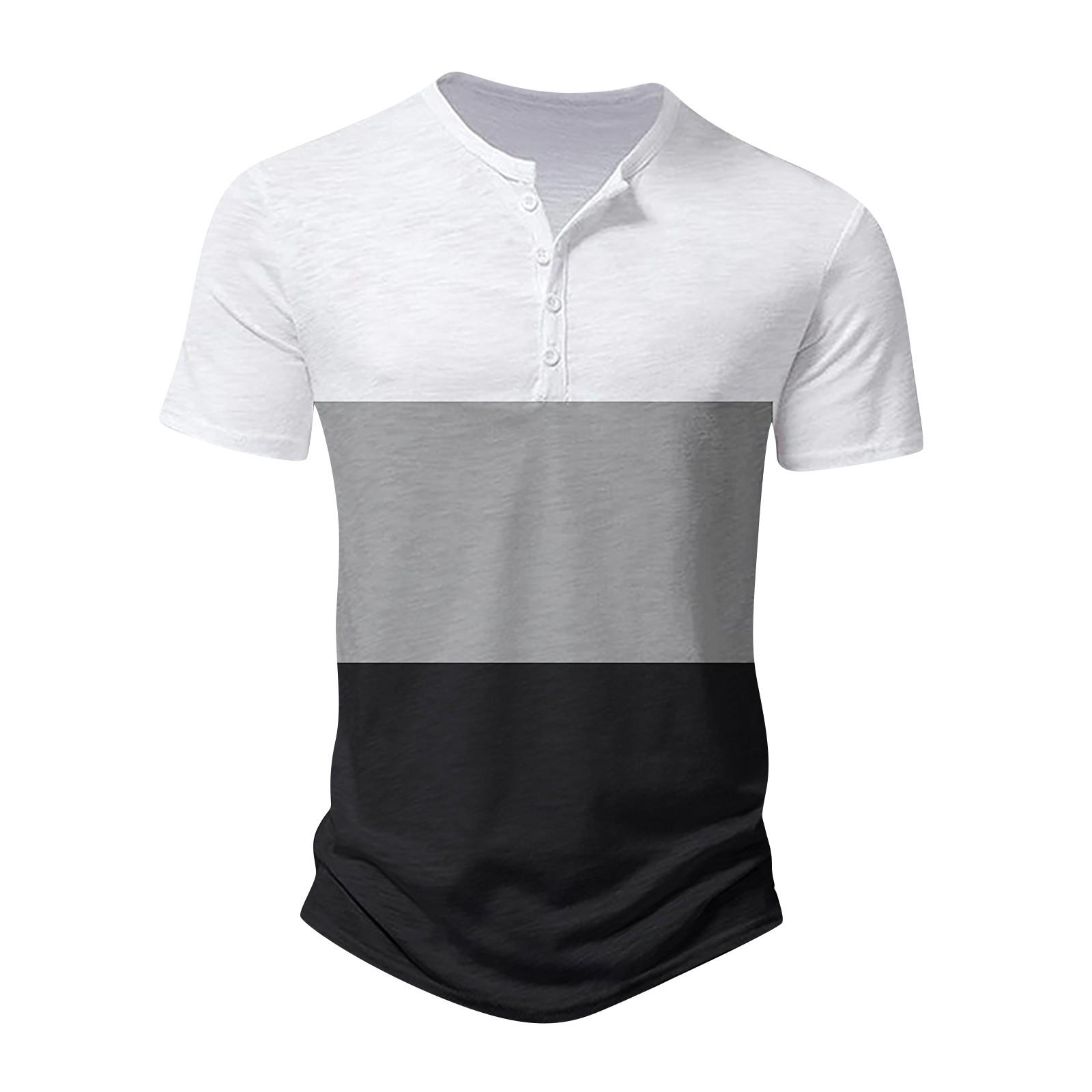 

Мужская универсальная летняя лоскутная свободная рубашка с короткими рукавами и винтовым вырезом в тон XL белый