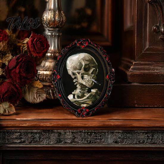 Gothic Refrigerator Magnets Halloween Wooden Magnet, Vintage Fridge Magnets, Oval Frame Decorative Unique Home Ornaments Skeleton/Black Cat/Ghost