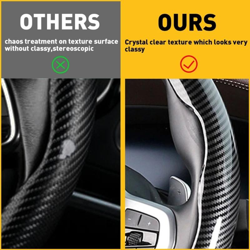 Set Of 2 Elegant Carbon Fiber Design Steering Wheel Covers Strong Natural Fiber Construction Case for Season Use