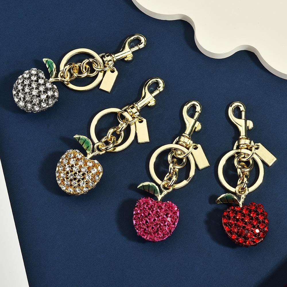 Metal Keychain Cute Fruit Diamond Apple Key Ring Pendant Bag Key Ring Accessories Women