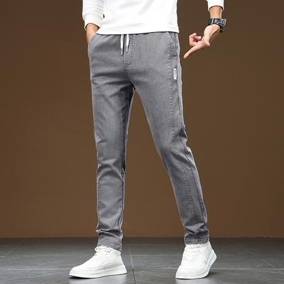 New Men's High-end and Comfortable Casual Pants for Men's Youth Spring Straight-length Lace-up Elastic Trousers