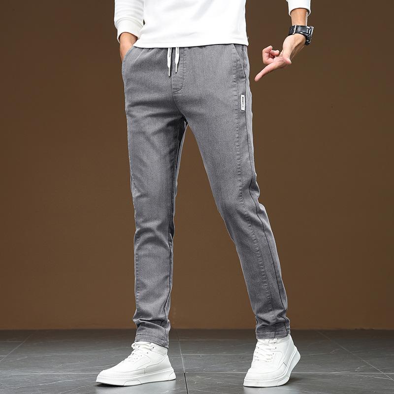 New Men's High-end and Comfortable Casual Pants for Men's Youth Spring Straight-length Lace-up Elastic Trousers