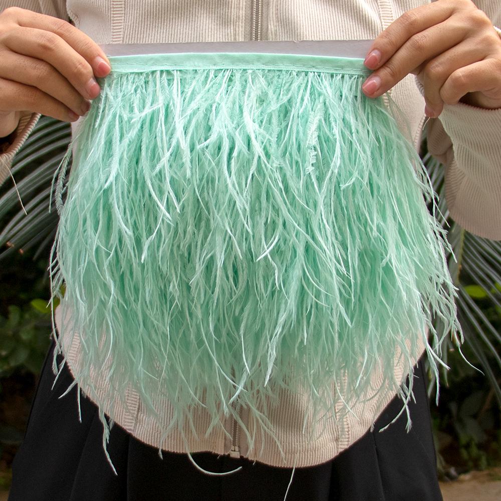 Feather1 meter Natural Ostrich feather Trims Ribbon 6-15 cm for Skirt DIY Clothing Black White Ostrich feathers Wedding Decoration