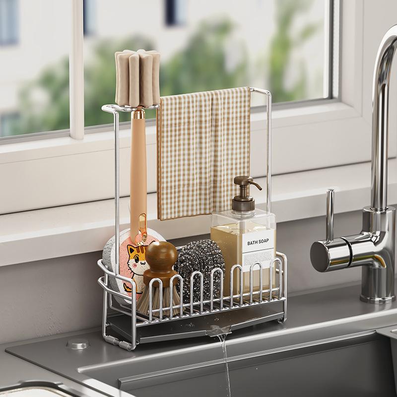 Sponge Holder 304 Stainless Steel Kitchen Countertop Dishcloth Drain Rack Sink Storage Rack