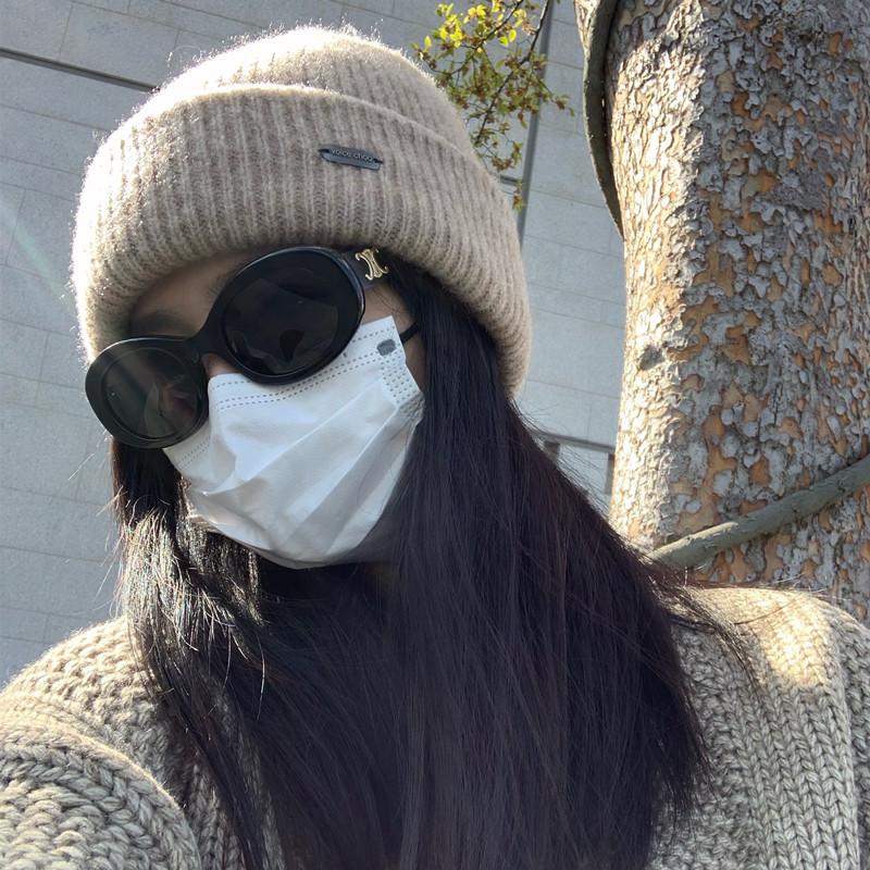 Contains wool Korean version ins simple wool hat women's new small face warm ear protection knitted hat couple