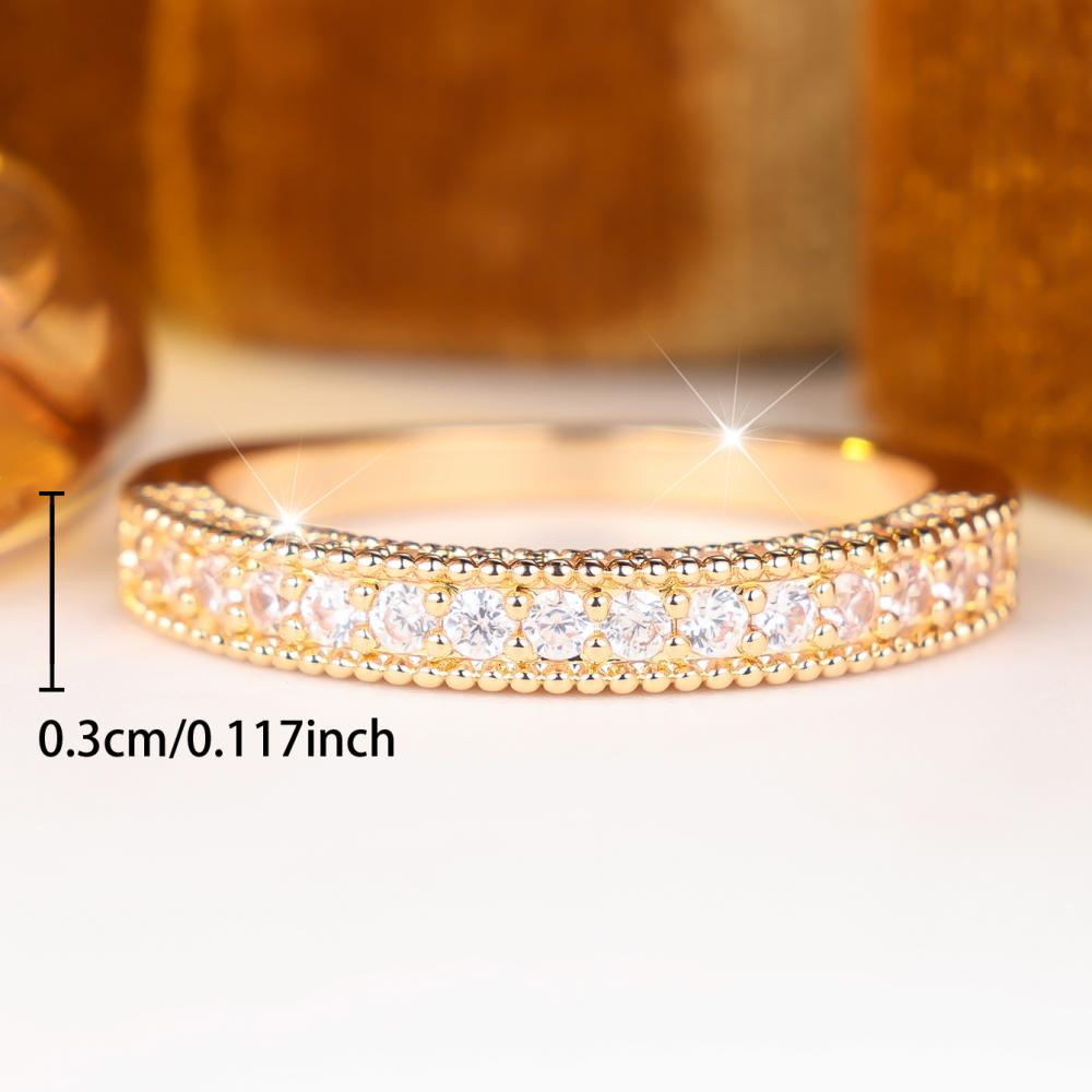 Luxury Double Row Zircon Ring 2 Colors Available Beaded Edge Band Women Daily
