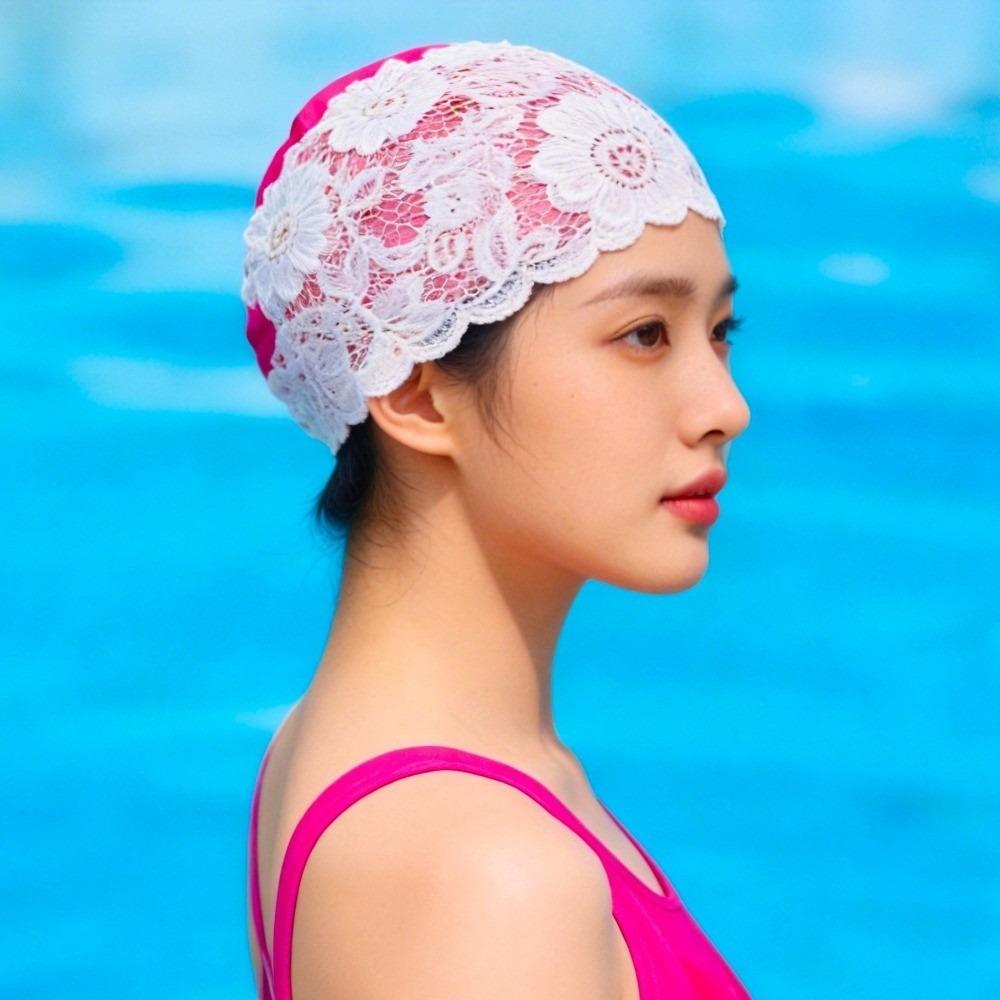 Lace Swimming Cap PU Ear Protect Cap Fashion look Waterproof Swim Hat Daily