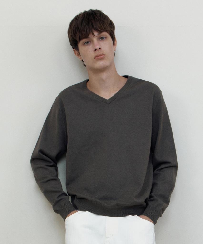 WEDNESDAY OASIS Washable Soft V-Neck Knit_Khaki Brown(Wcb6Kn104)