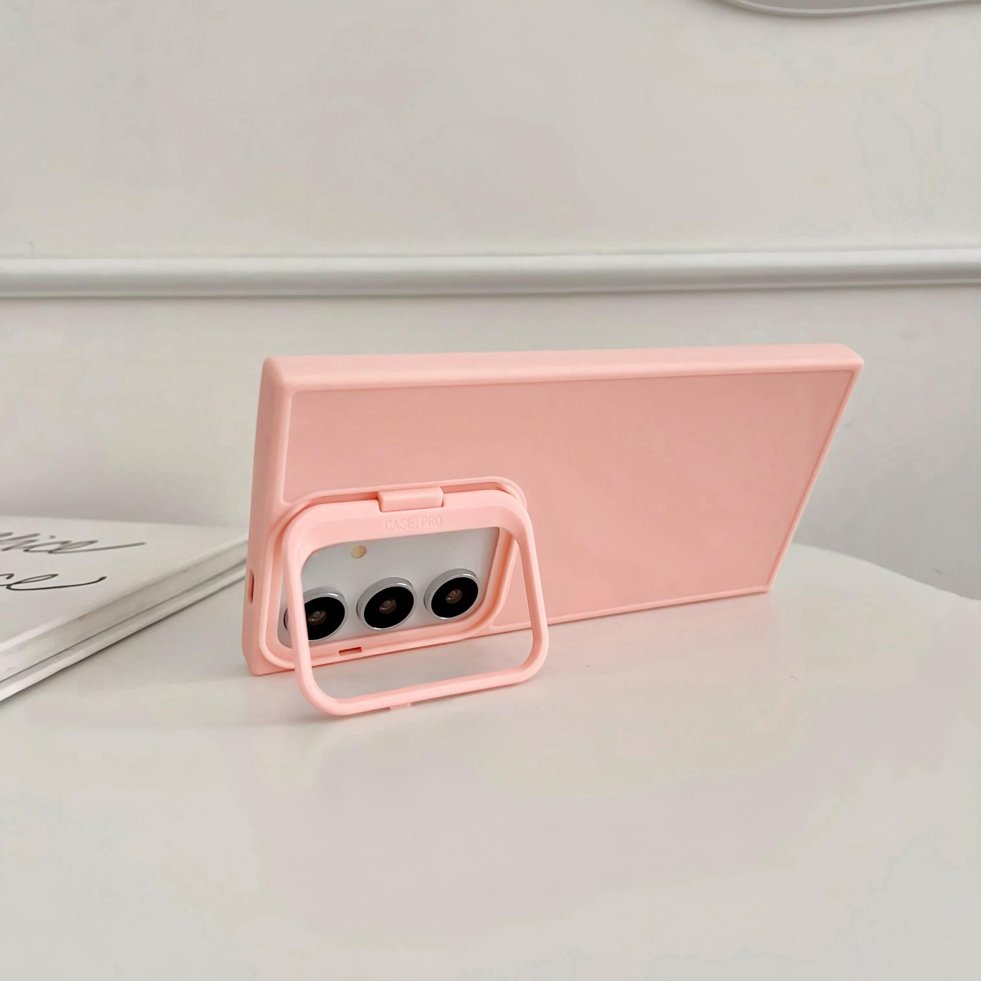 

For Samsung Galaxy A55 5G Case Lens Frame Kickstand TPU Phone Back Cover Light Pink