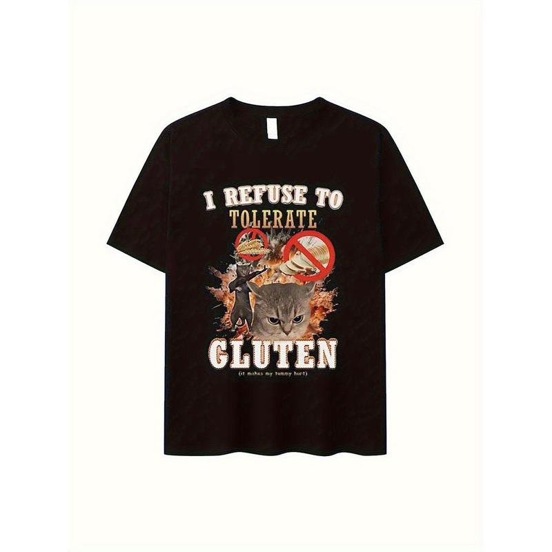 Humorisk T-shirt för Glutenfri Kost - Retro Svart T-shirt Med Sloganen 'Jag Accepterar Inte Gluten' Och en Slående Grafik - Unisex Vuxen Vardaglig
