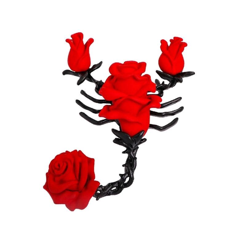 

Retro Metal Scorpion Rose Brooch Handmade Drip Enamel Detailing Unique Gothic Badge Pin Accessory For Outfit красный