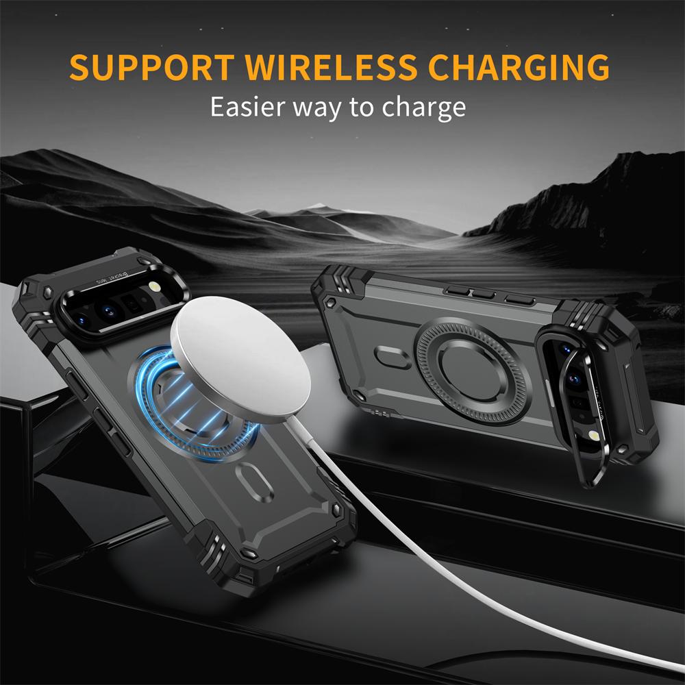 Magnetic Support Wireless Charging Camera Bracket Phone Case for Google Pixel 9 Pro XL Hard Shell Shockproof Protection Cover
