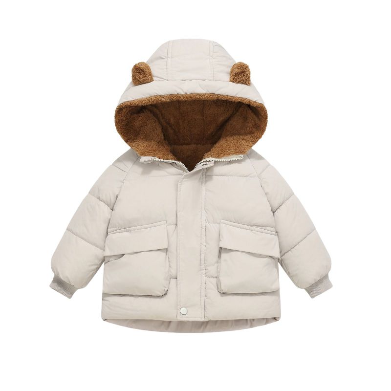 2-8 Years Kids Fleece-Lined Thickened Hooded Jacket Winter Coat