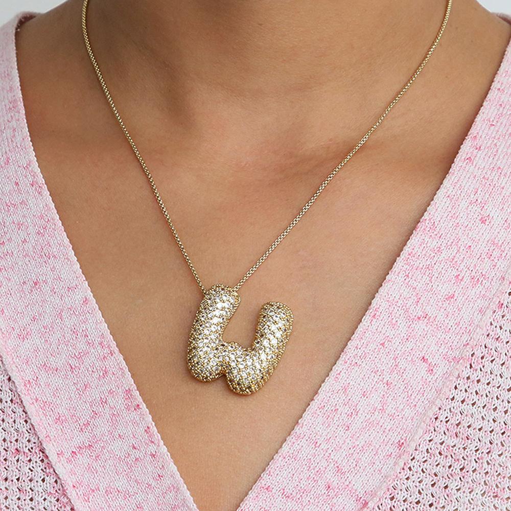 Initial Charm A-Z Letters Pendant Necklace Women Men Choker Stainless Steel Rope Chain Fat Alphabet Gold Color Hip Hop Iced