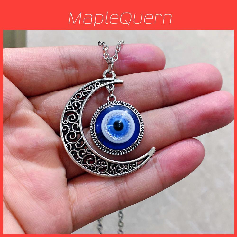 Turkish Blue Evil Eye Pendant Necklace With Alloy Moon Design For Fashion Accessories