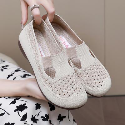 Women's Casual Flats Slip-on Knitted Breathable Summer Walking Shoes Lightweight Loafers Comfortable Dress Flat Shoes Round Toe Ballet Shoes for Women