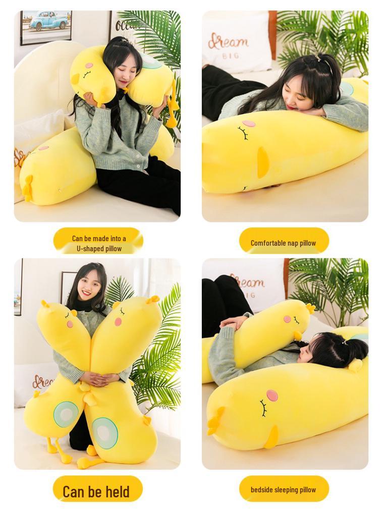 Yellow Chicken Plush Toy - Removable and Washable Hugging Pillow Doll for Kids, Leg-Clamping Stuffed Animal.