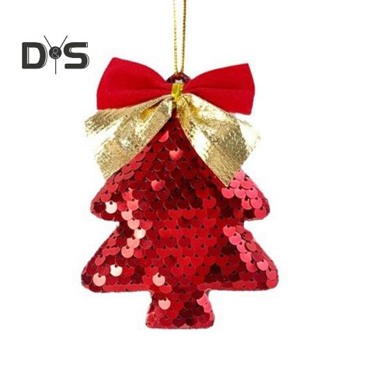 6Pcs Christmas Tree Ornaments Tree Shape Sequin Pendant with Bow for Christmas Trees Walls Doors Parties Wedding Decor