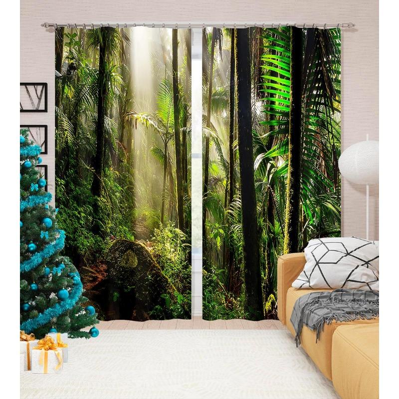 Bäume, kleine Brücken und fließende Wasservorhänge für Wohnzimmer, Schlafzimmer, einfache, moderne Schattierungsvorhänge, Heimfenster, individuell gestaltet