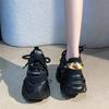 Mode 7,5CM Mode Damen Klobige Sneaker Schwarz Plateau Tennisschuhe für Damen Neu Dicke Sohle Atmungsaktives Leder Sport Dad Schuhe