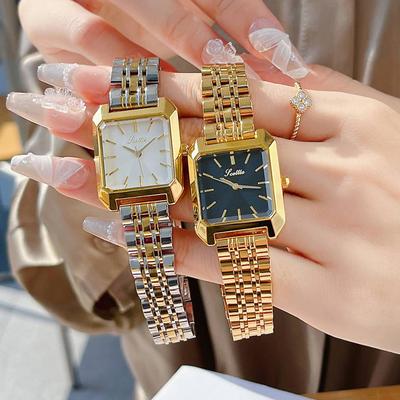 Damski zegarek ze stopu stali, styl light luxury, kwarcowy kwadratowy zegarek dla studentki