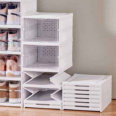 Διαφανές κουτί παπουτσιών με ορατή πόρτα μεγάλης χωρητικότητας ανθεκτική στη σκόνη στοιβαζόμενα πτυσσόμενα ψηλοτάκουνα