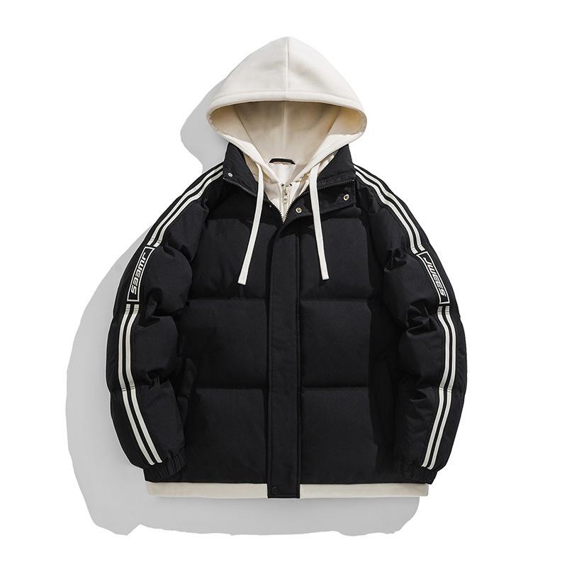 Couple Three Bars Fake Two Pieces Hooded Cotton Clothes Men's Hooded Cotton Clothes Dopamine Knitted Hooded Cotton Clothes Trendy Cotton Clothes