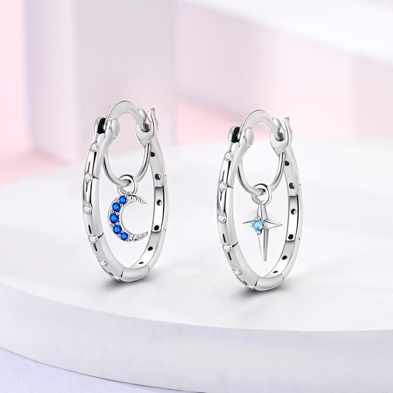 New 925 Silver Hoop Earrings Star Moon Stud Drop Earrings For Woman Party Wedding Accessories Fashion Jewelry Gift