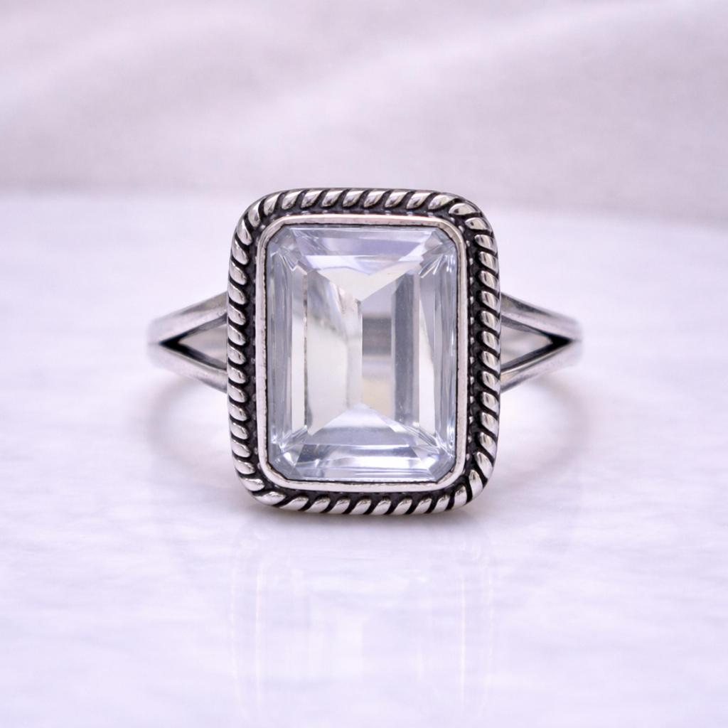 Clear Quartz Twisted Rope Statement Ring, 925 Sterling Silver Jewelry, Minimalist Boho Promise Ring